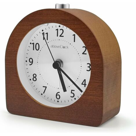 Réveil Matin à Piles Fonction Snooze Réveil Bois de Voyage Lumineux Réveil Analogique Silencieux sans Tic-Tac Horloge à Aiguilles Alarme Sonore Croissante - Bois Sombre
