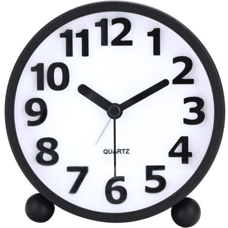 Réveil Matin Analogique Silencieux, Métal Noir Gros Chiffres 3D, Fonction Snooze, avec la Lumière de Nuit, Horloge de Table sans Tic-tac Réveil de Chevet 10.5cm