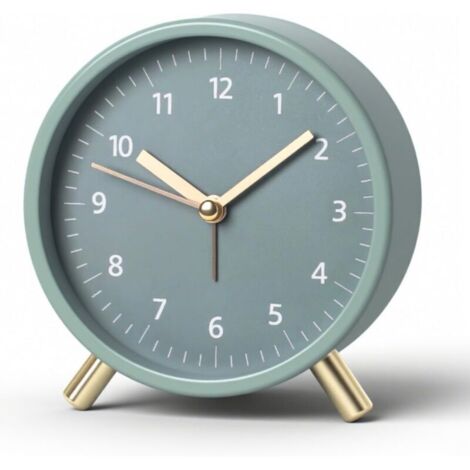 Réveil Matin Analogique Silencieux, Métal Vert avec Lumière Nuit, Horloge Table sans Tic-Tac Chevet, Petite Réveil Orbiculaire Voyage Rétro Mécanismes Quartz Électroniques, Réveil à Piles