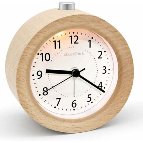 Réveil Matin avec Mode Snooze aboveClock Nano Réveil Bois sans Tic-Tac Réveil Analogique à Aiguilles Classique Veilleuse Alimenté par Pile