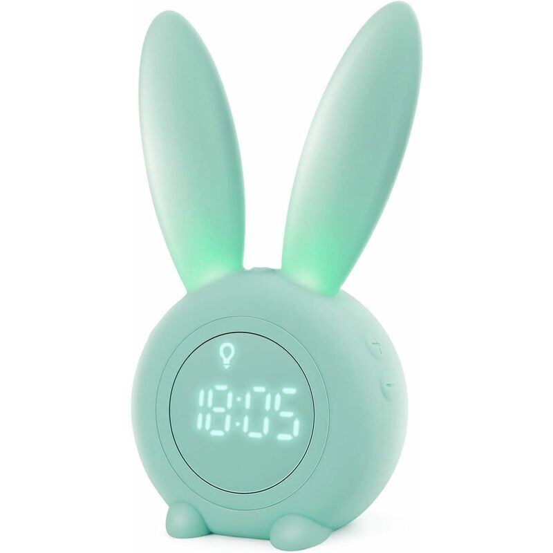 Réveil Matin à Induction en Forme de Lapin Mignon, Intelligent Réglage Automatique de la Lumière de Respiration, Affichage Automatique