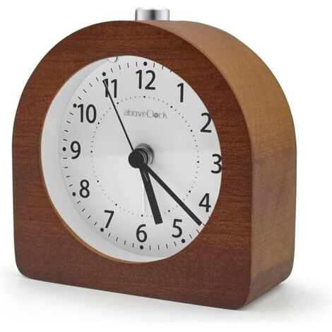 Réveil matinal Ulisem à piles avec fonction snooze, réveil de voyage lumineux en bois, silencieux, sans tic-tac, analogique, aiguilles à tonalité ascendante, réveil - Bois foncé