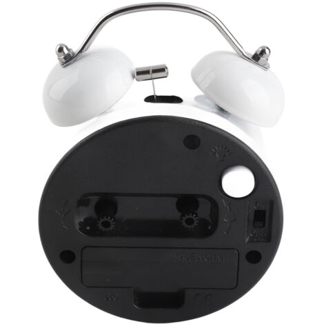 Réveil mécanique avec double cloche 3 pouces - Moderne et métallique pour bedside - Fonctionne sur batterie AA et offre une alarme sonore silencieuse - Désign blanc avec lumière douce et chiffres arab