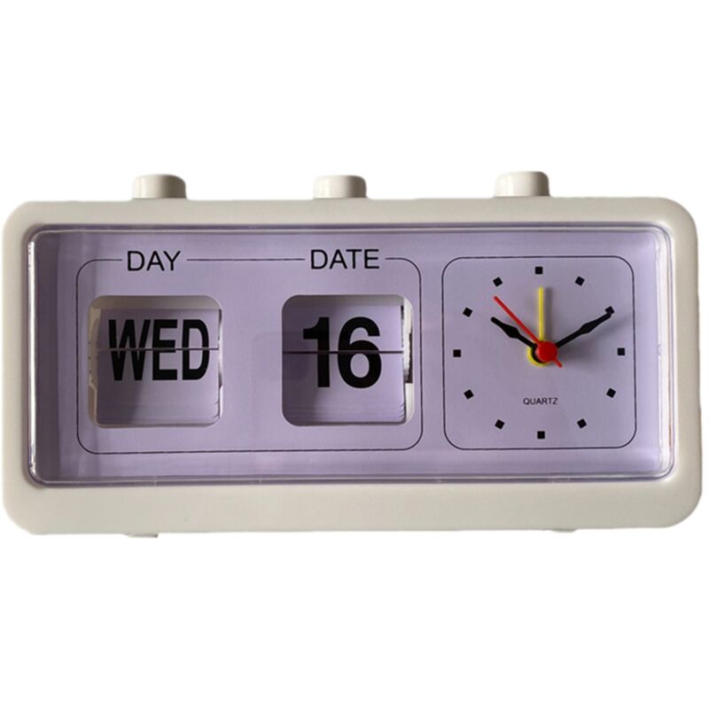 Tlily - RéVeil MéCanique Nouveauté Horloge à Rabat Horloge NuméRique de Bureau avec Calendrier Horloge DéCor à DéCor RéTro, Blanc