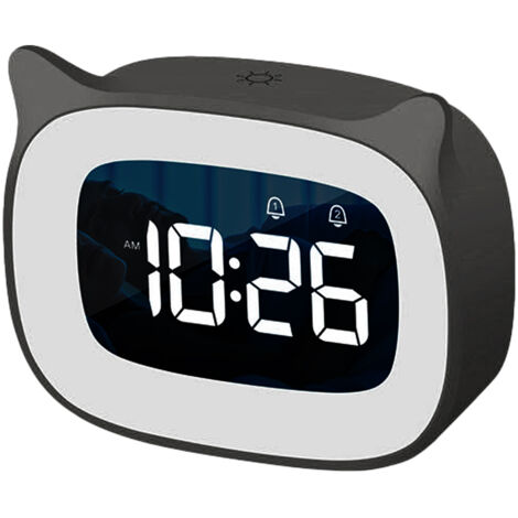 Réveil mignon avec veilleuse, réveil enfant, réveil de bureau (cadeau) - noir