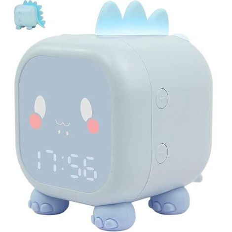 Réveil Mignon Enfant, Multifonctionnelle Réglable Veilleuse Compte à rebours Répétition Commande Rechargeable, Cadeau pour Enfants (Bleu)dengyank