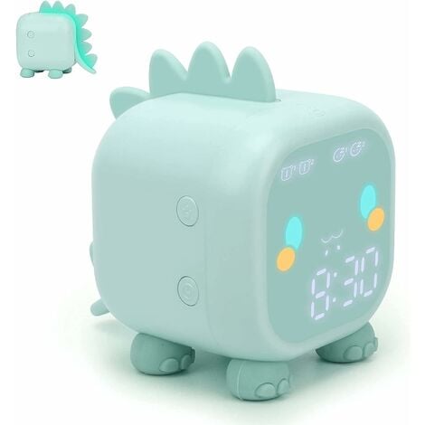 Réveil Mignon Enfant, Multifonctionnelle Réglable Veilleuse Compte à rebours Répétition Commande Vocale Horloge Rechargeable (Vert)