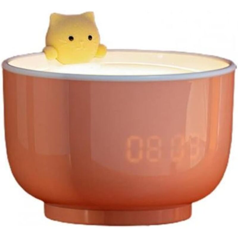 Réveil mignon, tasse à thé, chat, réveil numérique, horloge esthétique multifonctionnelle pour chambres à coucher, rose