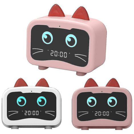 Réveil mini rechargeable Bluetooth en forme de chat de dessin animé avec lecteur de musique basse -