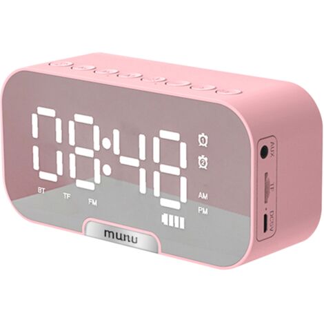 Réveil miroir Bluetooth FM double alarme – Haut-parleur, lecteur TF, 3 luminosités