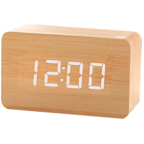 MOWZE Réveil moderne en bois - LED Réveil en Bois Numérique Réveil Bureau Date 12/24 Heure - Pour la maison, la chambre à coucher, le bureau,Horloge Numérique