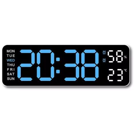 Réveil Murale/ de Bureau Numérique LED à Grand Affichage - Affichage du Calendrier, de la Température et de la Date - Fonctions Complètes pour la Maison