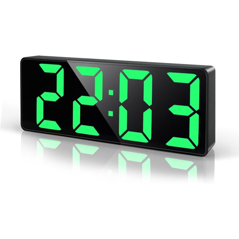 Réveil Numérique 6.7" LED Horloge Digitale, Reveil Matin avec Température, Date, Luminosité Réglable, Snooze, Pendules Électroniques Gros Dormeur