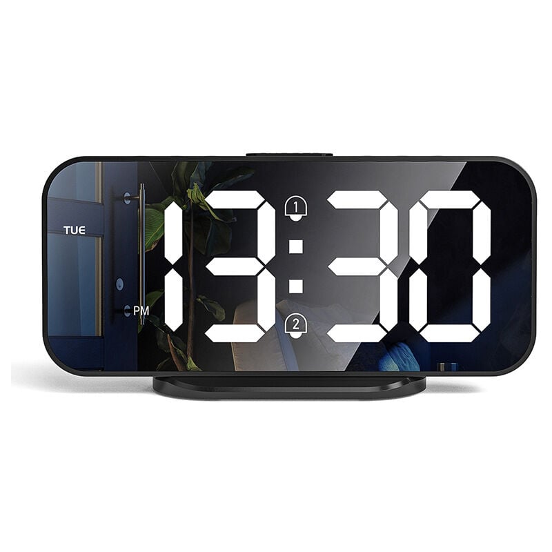 Lntyq - Réveil numérique à led avec double alarme Réveil matinal avec fonction snooze Horloge de chevet miroir Décoration de chambre Horloge