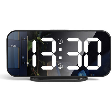 Réveil numérique à LED avec double alarme Réveil matinal avec fonction snooze Horloge de chevet miroir Décoration de chambre Horloge numérique alimentée par USB