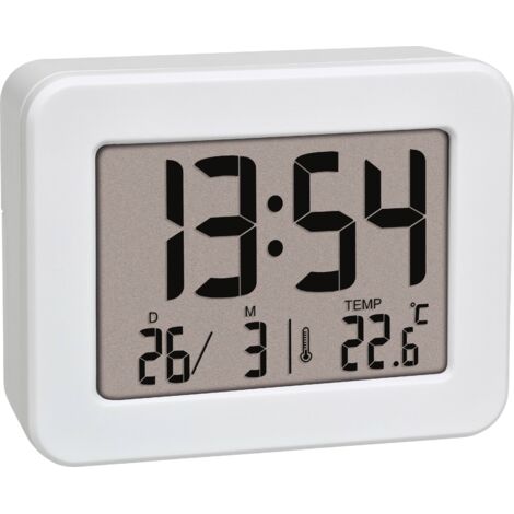 Réveil numérique à quartz blanc – Affichage 24h, alarme, date, température intérieure – Compact et léger pour voyage – Tfa Dostmann