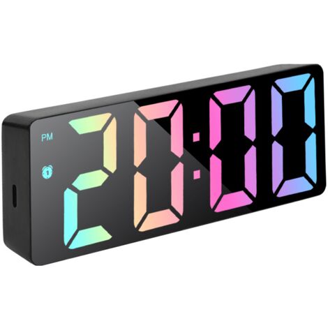 Réveil Numérique, Alarm Réveil LED avec Fonction Snooze, Luminosité réglable, mode jour de travail(Noir+Police Couleur)