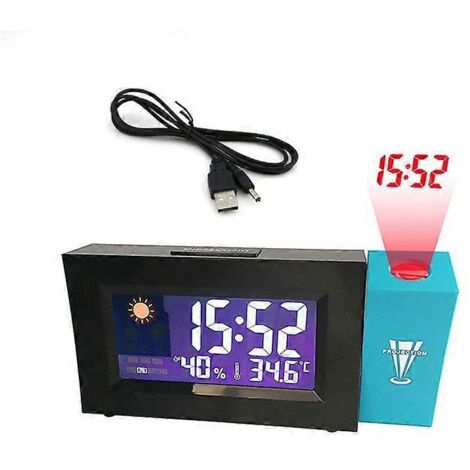 Réveil numérique avec affichage de la date, angle réglable et projection de l'heure par LED.