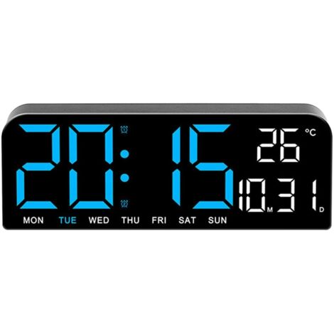 Réveil numérique avec affichage de la température, horloge de table, affichage LED 4 niveaux de lumière réglables pour chambre à coucher, salle de classe, bureau (couleur : bleu)