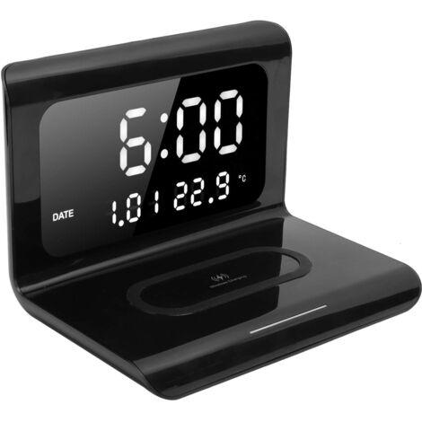 Réveil Numérique avec Chargeur Fil, Chargeur de Téléphone pour Horloge de Bureau Multifonctionnel, Grand écran LED à Intensité Variable-Station de Charge pour Smartphone pour Bureau Bureau