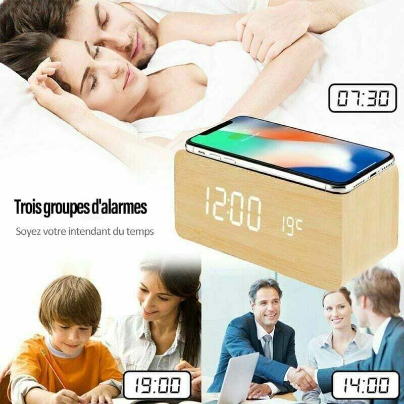 Alovez - Reveil Numerique Avec Chargeur Sans Fil Led Reveil De Bureau Affichage De La Temperature