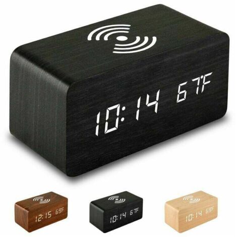 Reveil Numerique Avec Chargeur Sans Fil Led Reveil De Bureau Affichage De La Temperature, Noir - Noir