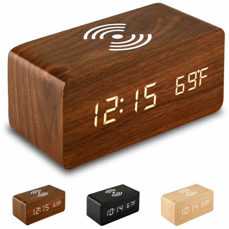 Jalleria - Reveil Numerique Avec Chargeur Sans Fil Led Reveil De Bureau Affichage De La Temperature, Rouge Rouge