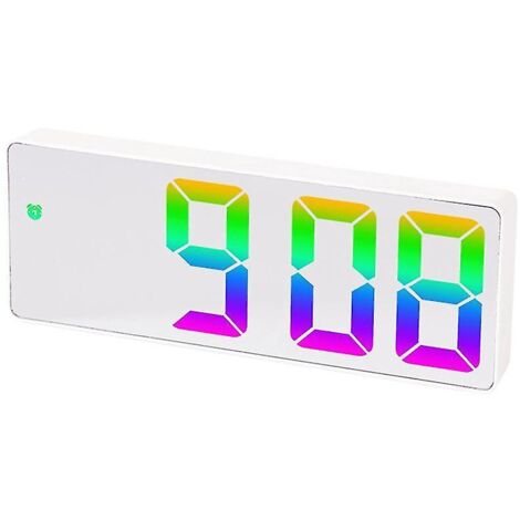Réveil numérique avec écran LED couleur, horloge de bureau moderne (effet miroir blanc)