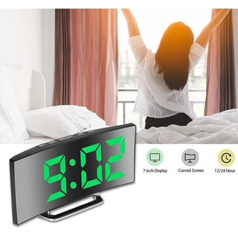 RÉVEIL NUMÉRIQUE AVEC ÉCRAN LED INCURVÉ, MIROIR, HORLOGE DE CHEVET DD-1209