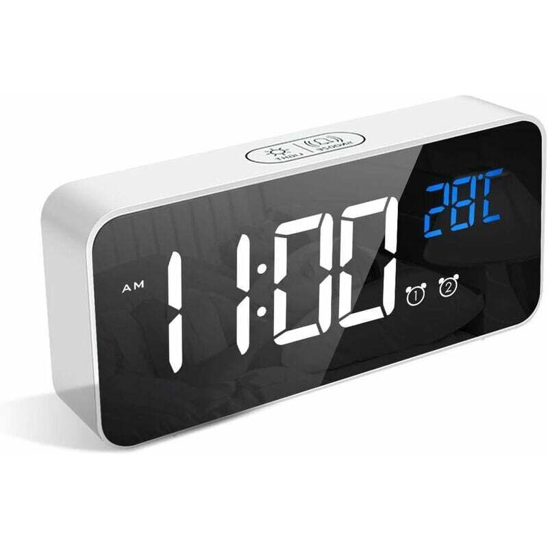 Réveil numérique avec grand affichage de la température LED, horloge de chevet avec 13 sons d'alarme, port de charge USB, variateur de luminosité
