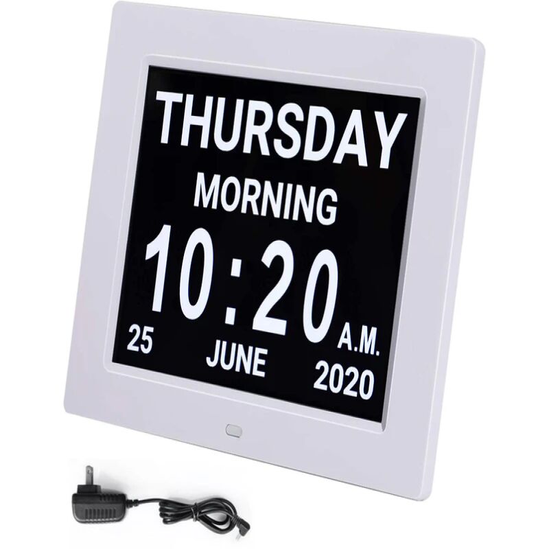 Lifcausal - Réveil numérique avec grand écran de 8 pouces, am Pm, 5 alarmes, horloges pour démence, calendrier électronique à led, réveil perpétuel