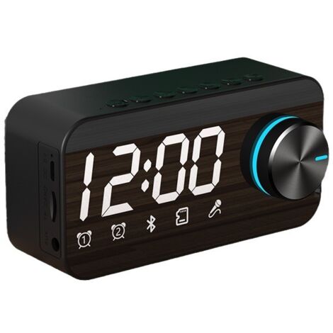 Réveil numérique avec haut-parleur Bluetooth, affichage LED de l'heure et de l'alarme et miroir de bureau, Réveil étudiant avec carte de visite, Haut-parleur d'ordinateur