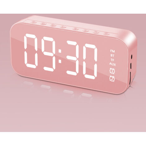Réveil numérique avec haut-parleur Bluetooth, radio, surface miroir, port USB, horloge électronique multifonctionnelle pour la maison et le bureau