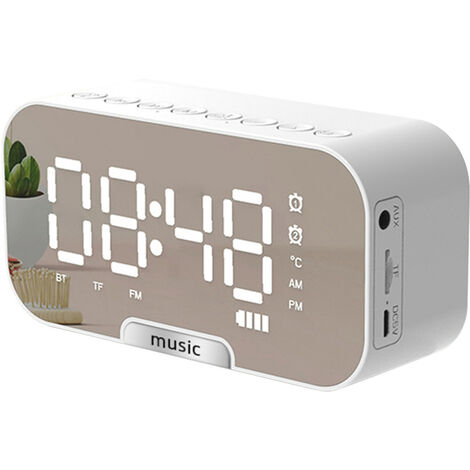Réveil numérique avec haut-parleur BT, radio FM et affichage de la température, double alarme, horloge de bureau électronique, lecteur de musique portable rechargeable, carte TF, 3 niveaux de luminosi