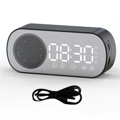 Réveil Numérique Bluetooth Double Alarme Haut Parleur Prise Carte TF Bureau Domicile Noir