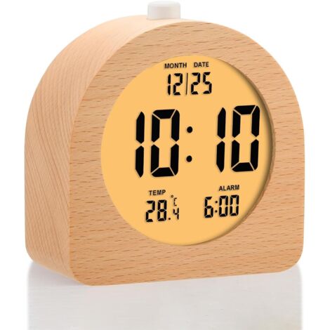 Réveil Numérique Bois - 1 Unité - Design Carré - Affichage LCD et Veilleuse - Chambre et Bureau - 10 cm