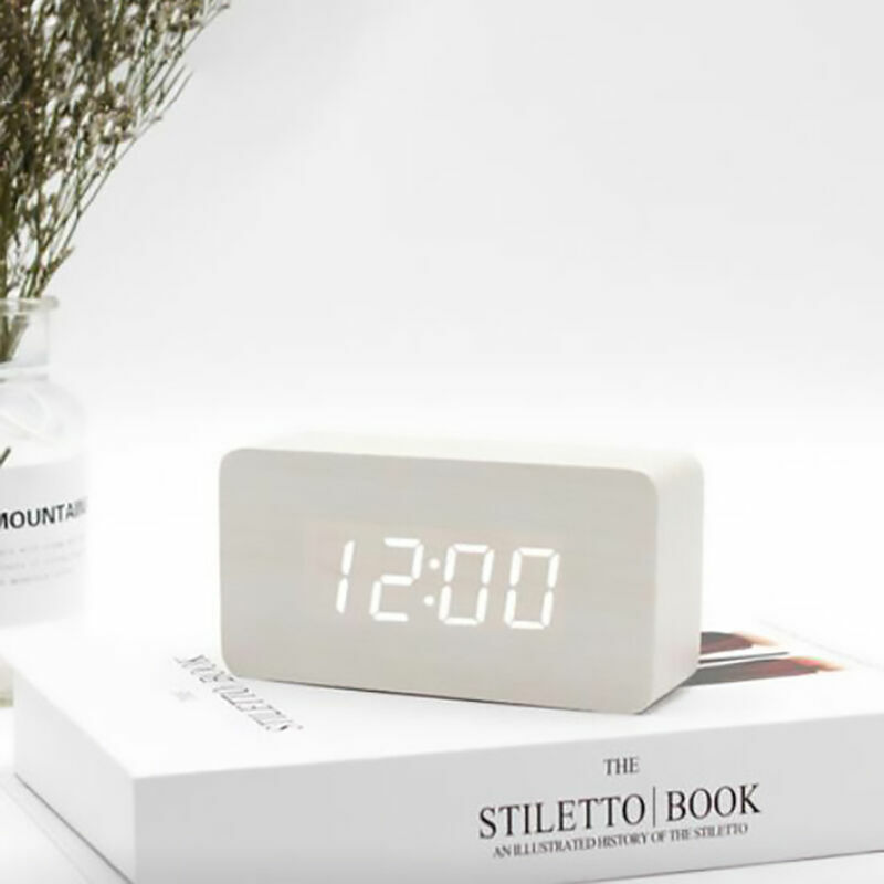 Réveil numérique bois réglable luminosité commande vocale horloge LED Rectangle affichage temps température décor à la maison
