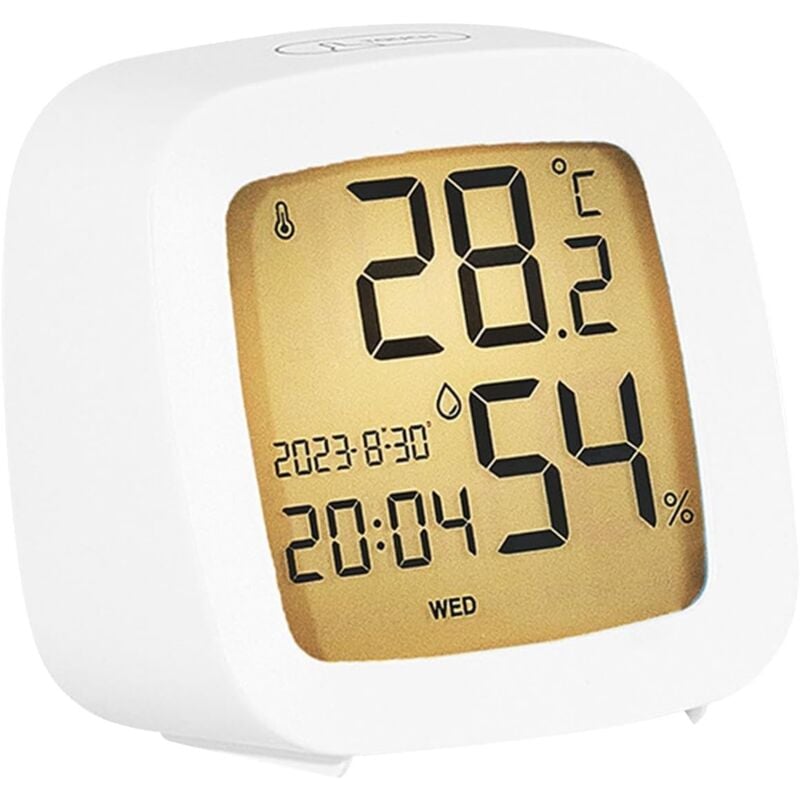 Feiyue - Réveil numérique compact et portable avec température et humidité pour chambre, bureau et voyage, blanc