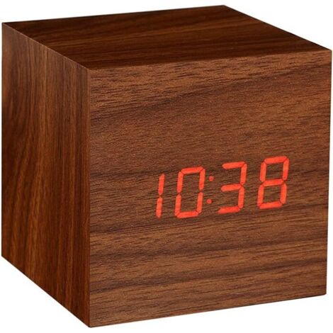Réveil numérique cube en bois, horloge de voyage portable, affichage de l'heure, de la température et du calendrier, marron