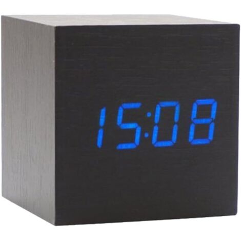 Réveil numérique cube en bois, horloge de voyage portable, affichage de l'heure, de la température et du calendrier, noir
