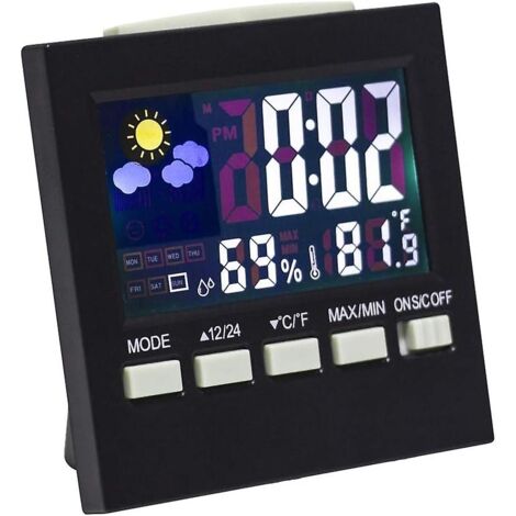 Réveil numérique de bureau - Avec écran LCD rétroéclairé, affichage de l'heure, de la date, du jour de la semaine et de l'alarme, moniteur de température et d'humidité et fonction snooze