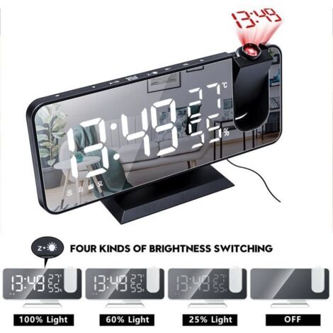 Réveil Numérique De Miroir LED Radio-réveil Electronique De Bureau Réveil USB Projecteur Radio FM Mode de Gradation Noir