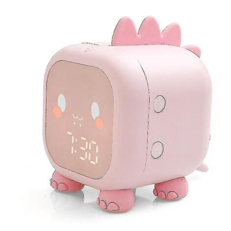 Réveil numérique dinosaure mignon 3 couleurs pour enfants, veilleuse pour apprendre à dormir – Rose