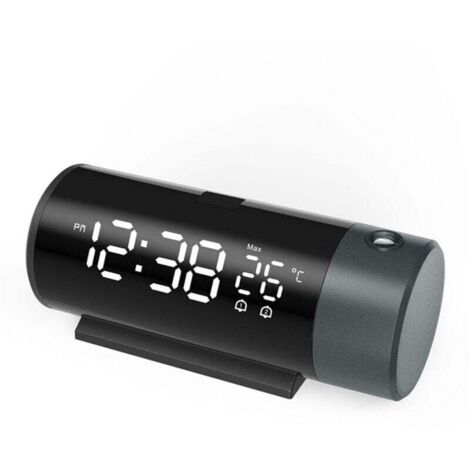 Réveil numérique Double avec projecteur LED, thermomètre, Bureau, Chambre à Coucher, Chevet, Rotation à 180°, Projection, répétition, Chargeur USB for téléphone