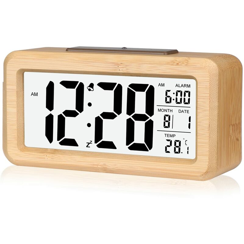 Jusch - Réveil numérique en Bambou à réglage Facile avec température, Réveil Digital, pour Chambre à Coucher