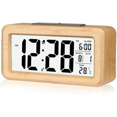 Réveil numérique en Bambou à réglage Facile avec température, Réveil Digital, pour Chambre à Coucher