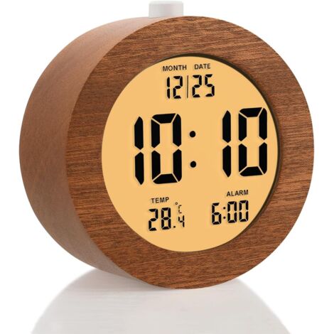 Réveil Numérique En Bois - 1 Unité - Bois Massif - Affichage LCD Et Veilleuse - Chambre Et Bureau - 10x10 Cm