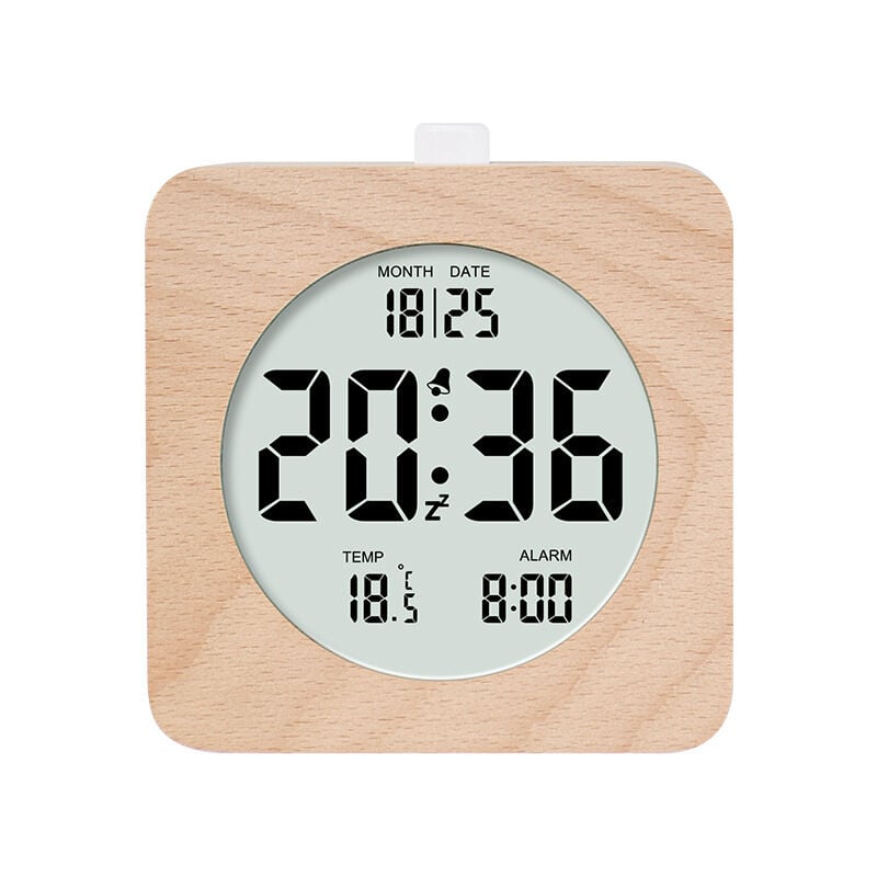 Réveil Numérique en Bois, 4" Réveil à Piles en Bois avec Répétition et Veilleuse, Réveil de Chevet Numérique LCD avec Affichage Heure, Date,