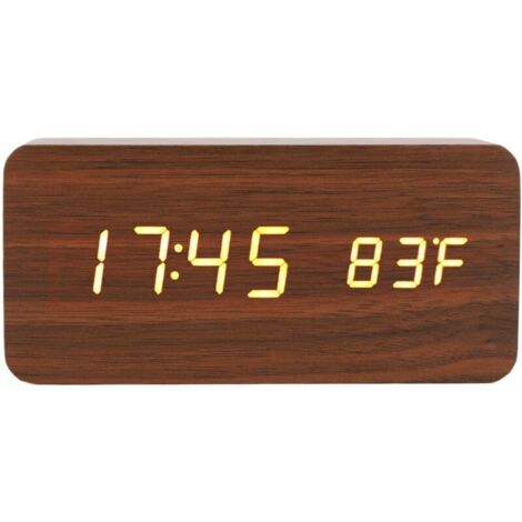Réveil Numérique en Bois, Horloge de Chevet à écran Large LED 3 Niveaux de Luminosité avec Affichage de la Température et de L'humidité pour Chambre à Coucher, Bureau, Bureau de Chevet