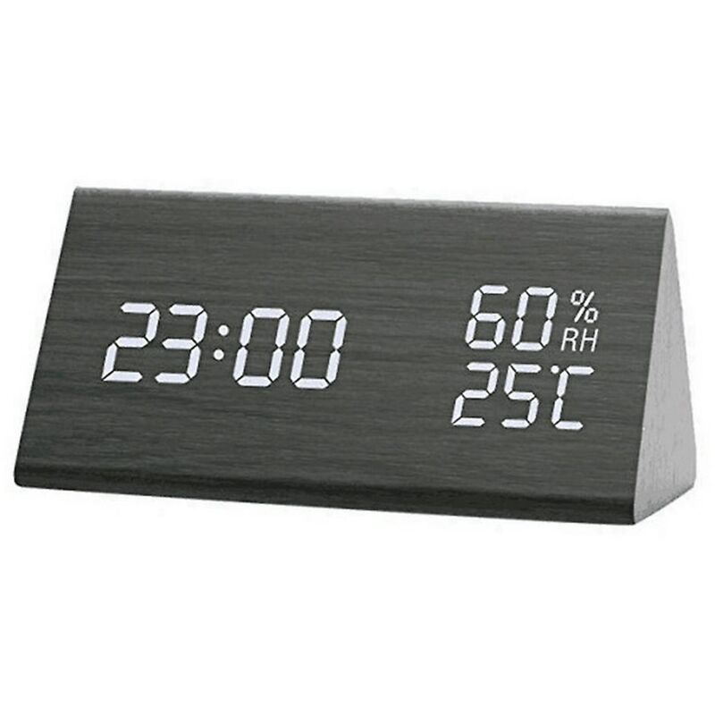 Feiyue - Réveil numérique en bois, horloge de table à led avec affichage de l'humidité et de la température, connexion d'alimentation usb